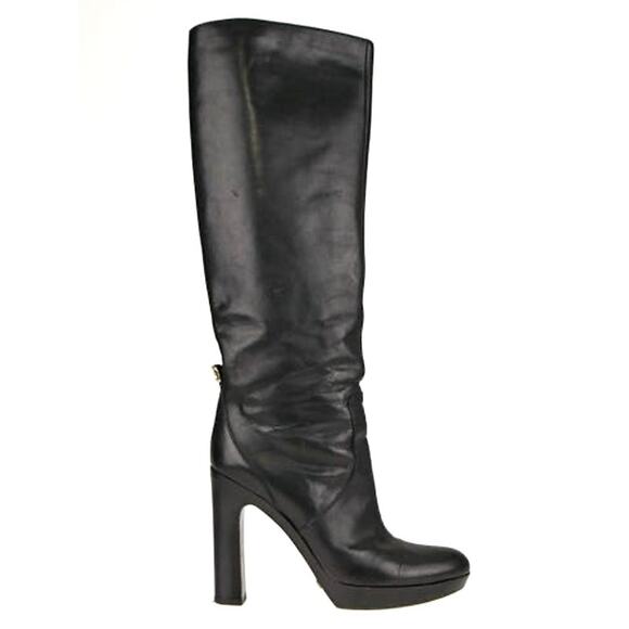 Gucci Black Leather Tall High Heel Platform knee high Boots  Designer sz EU 39.5 - Picture 1 of 12